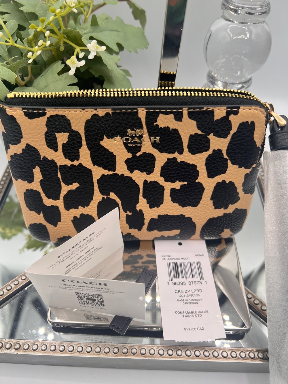 Coach NWT Leopard Print Wristlet in Tan and Black